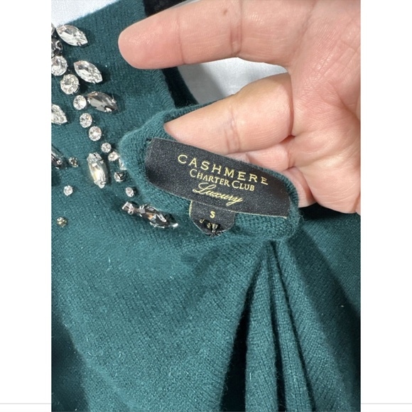NWT‎ CHARTER CLUB [ Small ] 100% Cashmere Embellished Two-Way Sweater Green - Picture 14 of 15